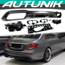 Load image into Gallery viewer, E53 Style Carbon Look Rear Diffuser + Black Exhaust Tips for Mercedes  W213 Sedan AMG Pack 2016-2020