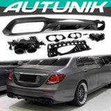 E53 Style Carbon Look Rear Diffuser + Black Exhaust Tips for Mercedes  W213 Sedan AMG Pack 2016-2020