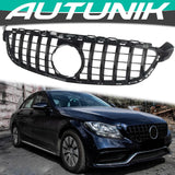 Autunik For 15-18 Mercedes C-class W205 Sedan/Coupe C63 AMG Glossy Black GT Front Grille Grill
