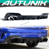 Autunik For 2019+ BMW 3-Series G20 Sedan M340i M-Sport Rear Diffuser + Black Exhaust Tips Muffler Tailpipe di166