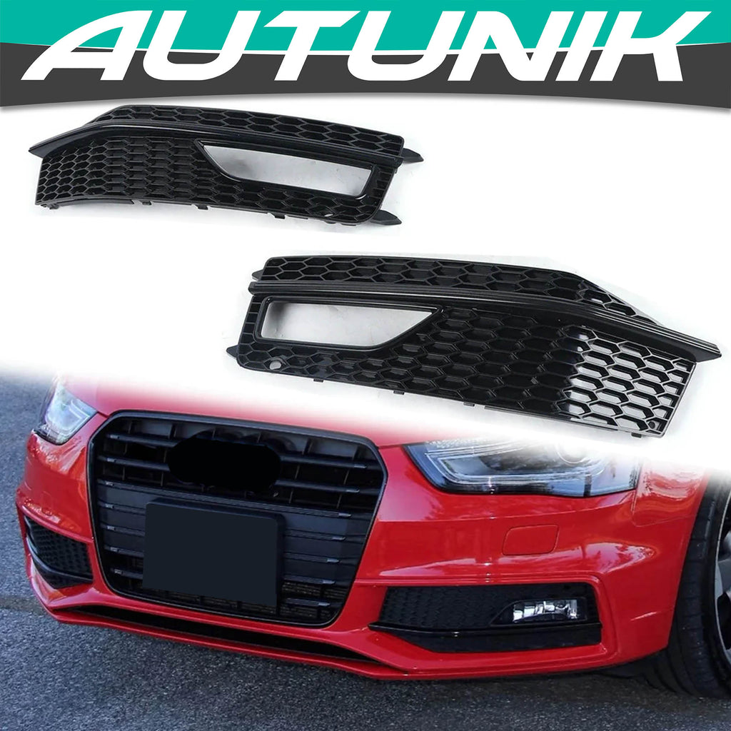 ALL Black Front Fog Light Cover Grille for 2013-2016 Audi A4 B8.5 S-line S4
