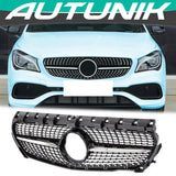 Autunik For 2013-2016 Mercedes C117 W117 CLA Chrome/Black Diamond Front Grille Grill w/o Camera