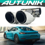 Autunik For 2013-2016 Porsche Cayman Boxster 981 Siver Exhaust Muffler Tips Sport Style et186