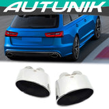 Autunik Silver Double Inner Exhaust Pipe Tip Tail Muffler Steel For Audi RS3 RS4 RS5 RS6