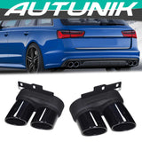 Autunik 63mm Inlet Exhaust Tips Muffler Pipe Black For Audi A6 C8 A7 2019-2022 Upgrade to S6 S7