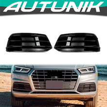 Charger l&#39;image dans la galerie, Autunik For 2018-2020 Audi Q5 Base Bumper Gloss Black Front Fog Light Grille Cover Bezels