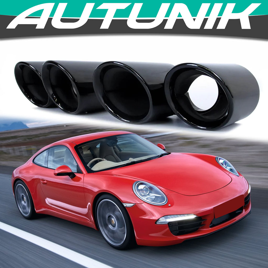 Autunik For 2013-2015 Porsche 911 Carrera 991 Sport Exhaust Tips Tailpipe Black/Chrome
