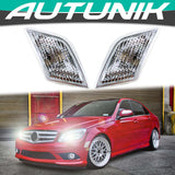 Autunik Clear Side Marker Lamp Light + Error Free LED Bulb for Mercedes-Benz C Class W204 2008-2011
