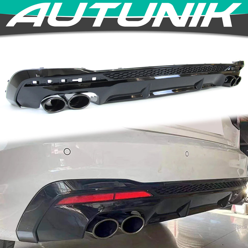 Rear Diffuser w/ Black Exhaust Tips For 2020-2022 Audi A4 B9 Sedan S-line Sport Bumper di182