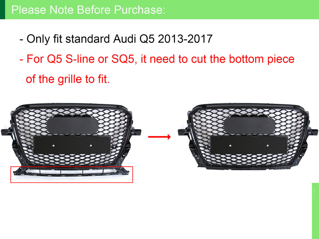 Black Honecomb Front Bumper Grille For 13-17 Audi Q5 Non-Sline fg205