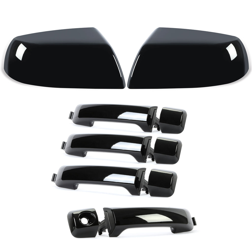 Glossy Blck Mirror Cover Caps & Door Handle For Toyota Tundra Sequoia 2011-2019