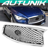 Autunik For 2014-2017 Infiniti Q50 Chrme Front Bumper Grille Grill - No Parking Sensors& Camera