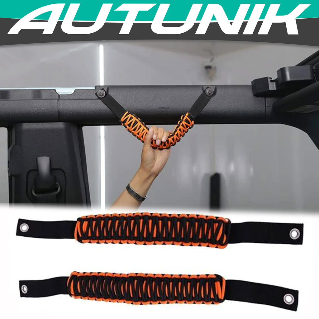 Autunik 2PC Orange Roll Bar Grab Handles Paracord Grip Handle for Ford Bronco 2021-2023