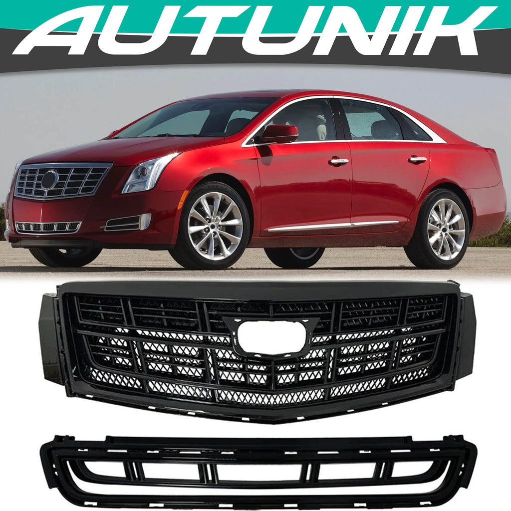 Black Front Upper Grille + Bumper Lower Grill For  Cadillac XTS 2013-2017