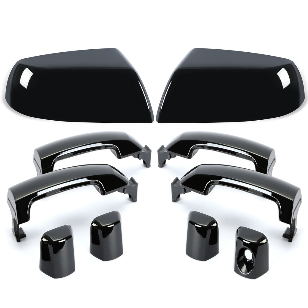 Glossy Blck Mirror Cover Caps & Door Handle For Toyota Tundra Sequoia 2011-2019