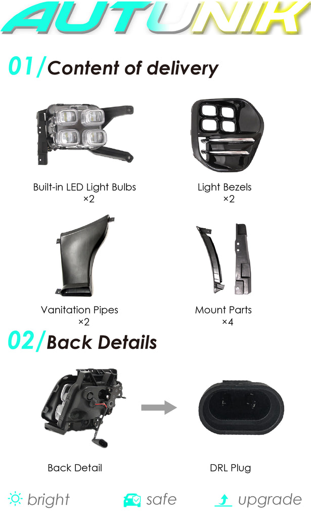 Autunik LED DRL Daytime Running Light Fog Lamps for Kia Sportage EX LX 2017-2019 dr8