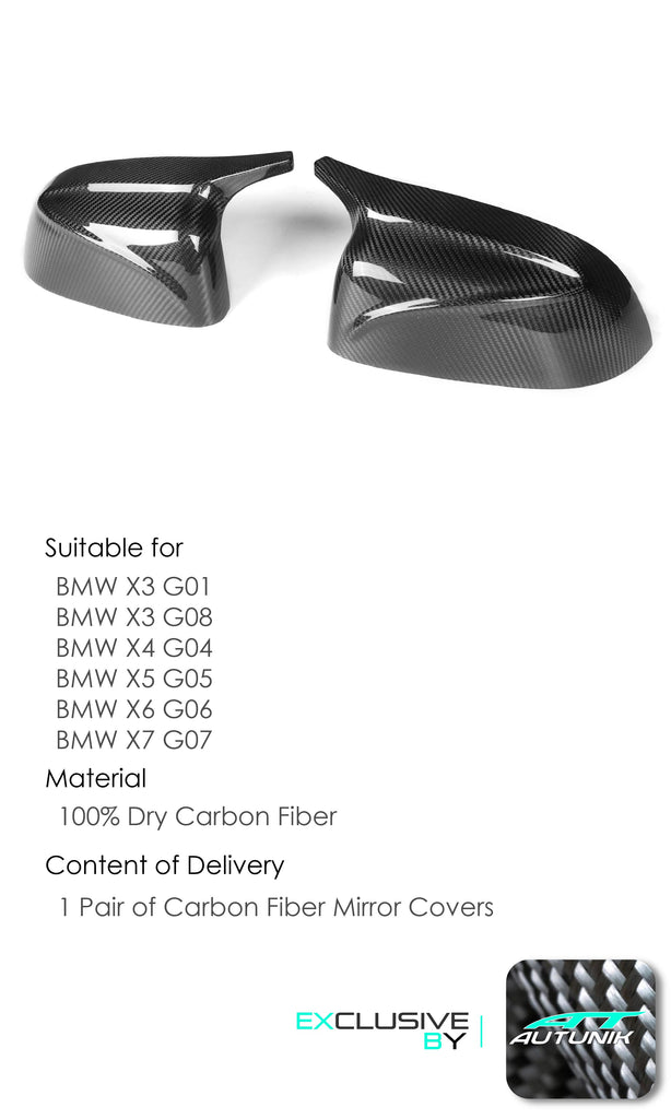 100% Dry Carbon Fiber Mirror Covers M Style Replace for BMW X3 G01 X4 G02 X5 G05 X6 G06 X7 G07 2019+ mc157