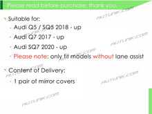 Cargar imagen en el visor de la galería, Autunik Matt Chrome Rearview Mirror Cover Caps Replacement for Audi Q5 SQ5 Q7 SQ7 2017-2022 W/O lane assist mc11