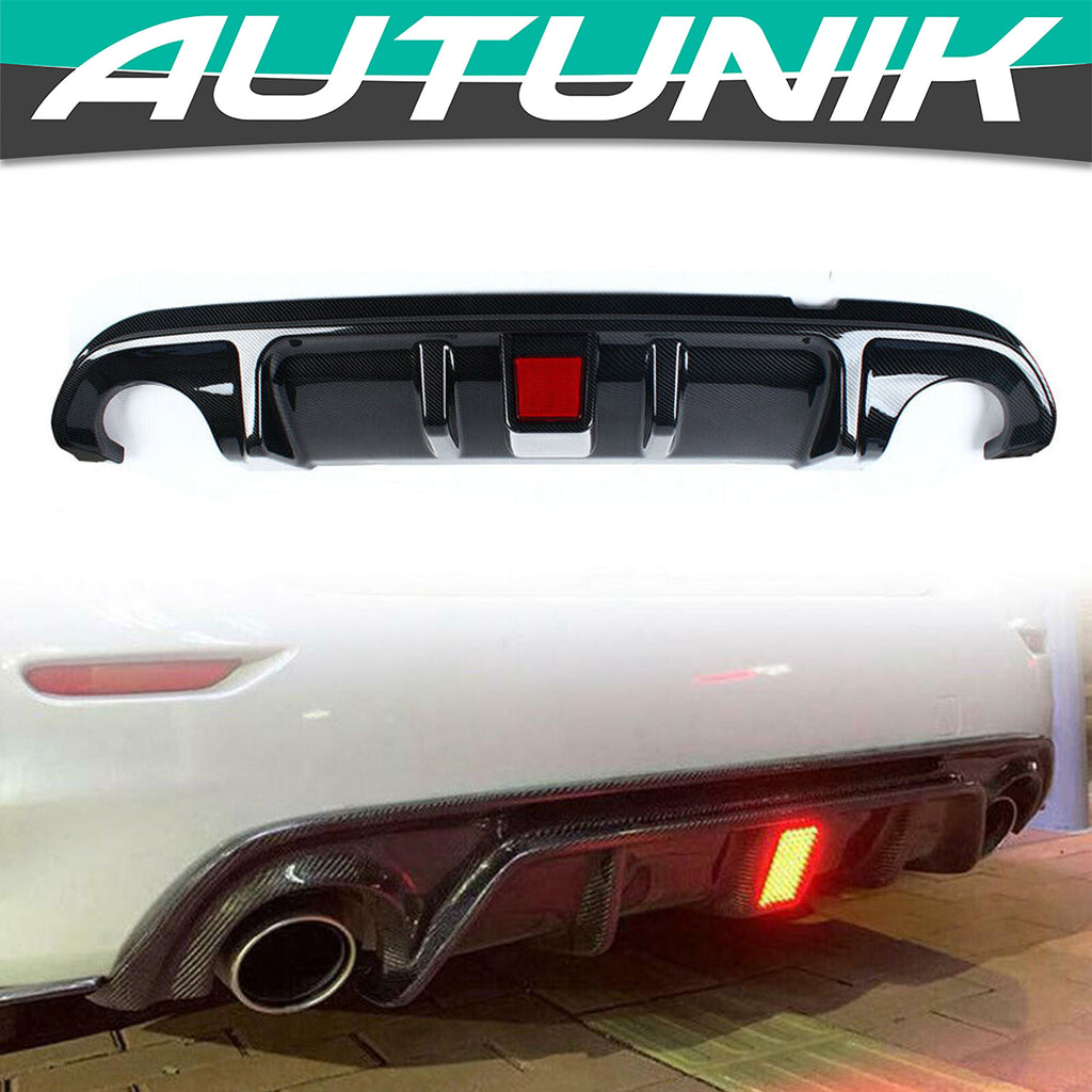 Autunik For 2014-2017 Infiniti Q50 Rear Bumper Diffuser Lower Lip with LED Light Carbon Fiber Look