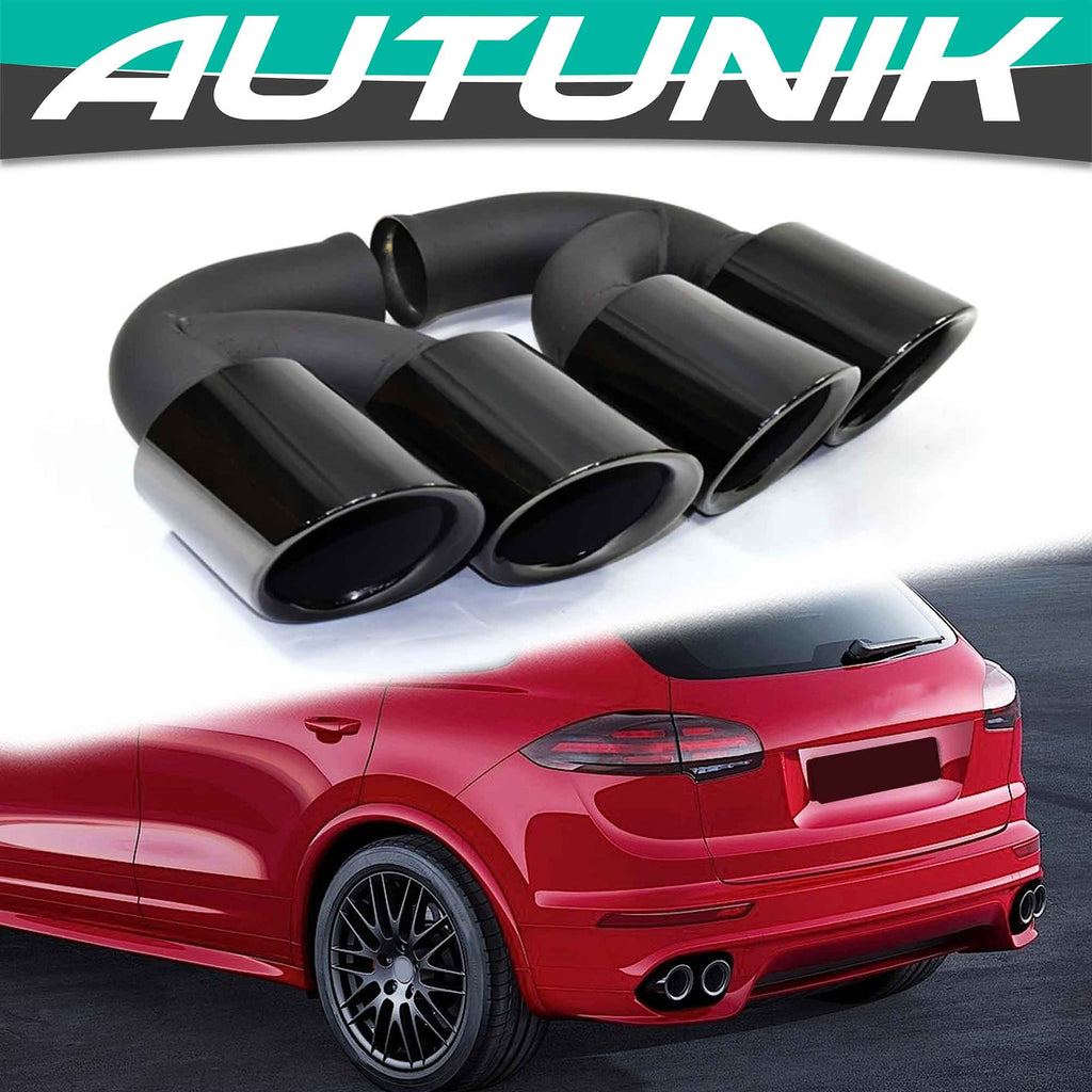 Autunik For 2011-2014 Porsche Cayenne 958 V6 V8 Exhaust Tips Muffler Tailpipe Black/Chrome