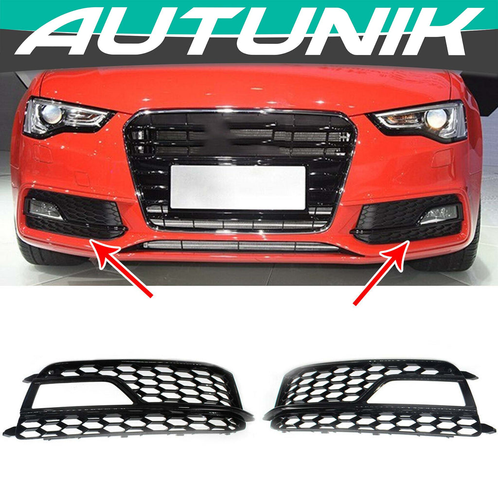 Autunik Black Fog Light Cover Lower Grill For 2013-2016 Audi S5 A5 S-Line