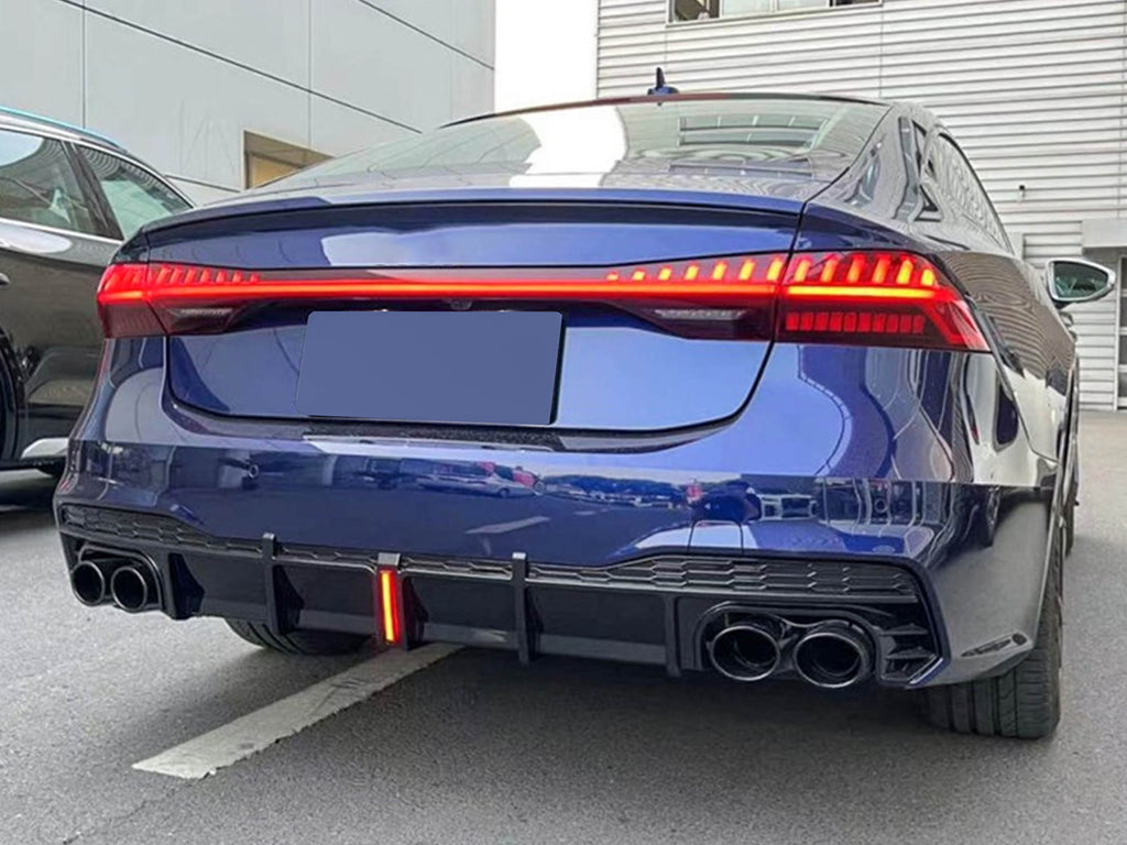 RS7 Rear Diffuser w/ LED + Black Exhaust Tips For Audi A7 S-line S7 2019-2023 di180 Sales