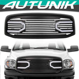 Autunik Black Front Hood Grill Bumper Grille Shell w/ LED Light for Dodge Ram 1500 2500 3500 2006-2009