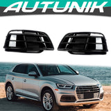 Autunik For 2018-2020 Audi Q5 S-Line SQ5 Gloss Black Fog Light Grille Grill Covers