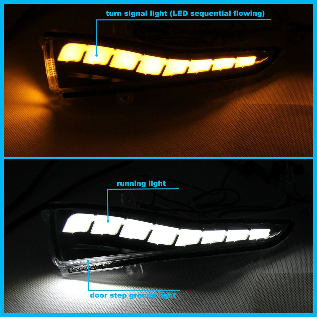 Clear LED DRL Mirror Sequential Turn Signal Lights For 2014-2022 Infiniti Q50/Q60