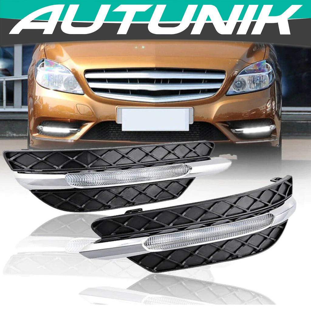 Autunik LED Daytime Running Light DRL Fog Lights Covers for Mercedes Benz C-Class W204 C300 2012-2014 Base Bumper Only