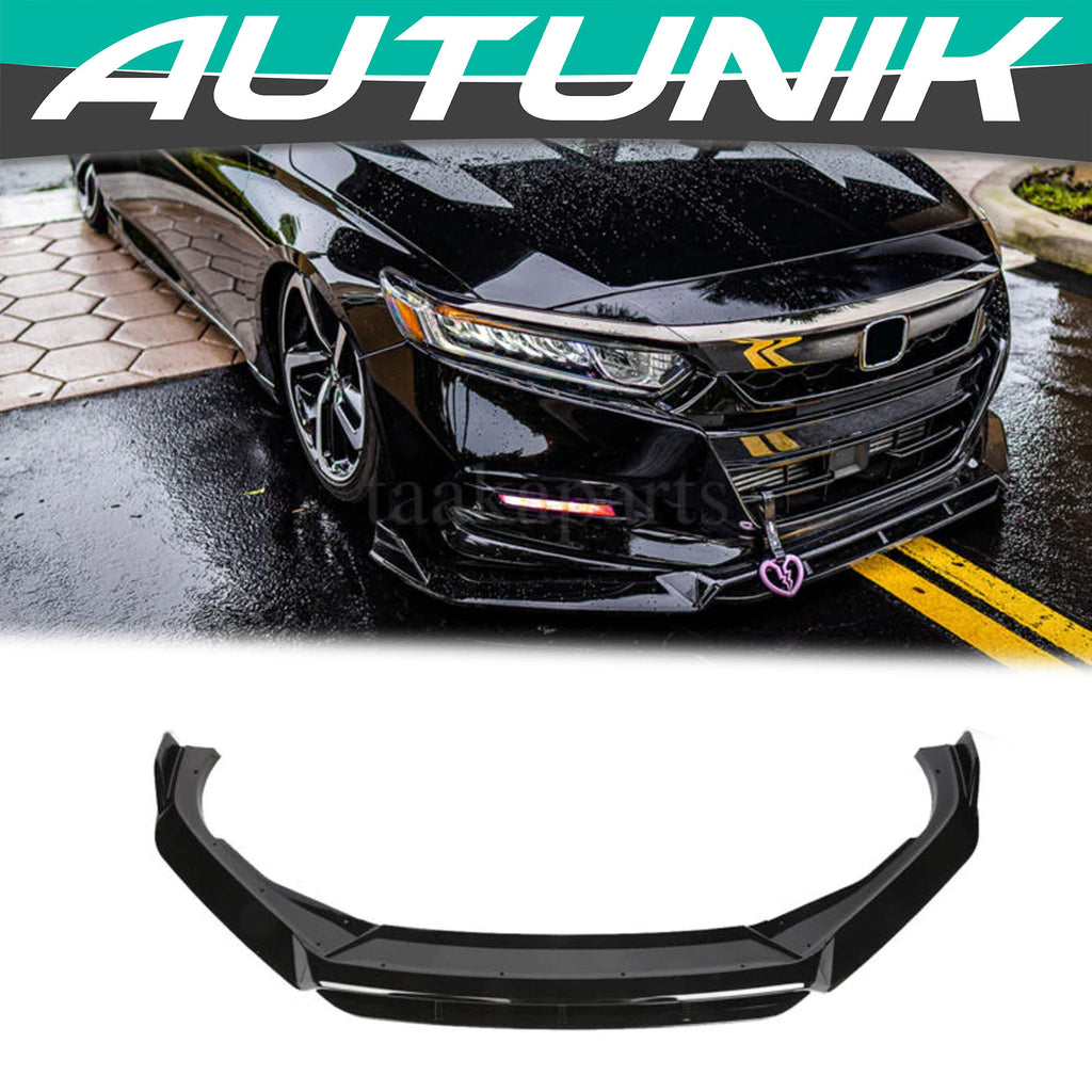 Autunik 4PCS Glossy Black Front Bumper Lip For Honda Accord Sedan Sport 2018-2020