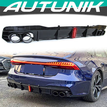 Laden Sie das Bild in den Galerie-Viewer, RS7 Rear Diffuser w/ LED + Black Exhaust Tips For Audi A7 S-line S7 2019-2023 di180 Sales