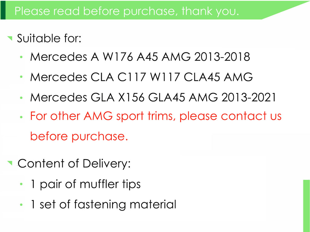 Autunik Chrome Exhaust Pipe Muffler Tips for Mercedes W176 A45 C117 CLA45 X156 GLA45 AMG et31