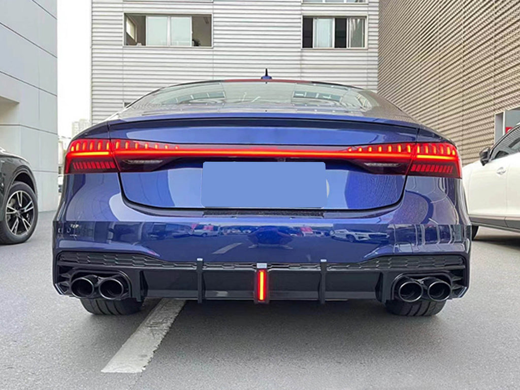 RS7 Rear Diffuser w/ LED + Black Exhaust Tips For Audi A7 S-line S7 2019-2023 di180 Sales