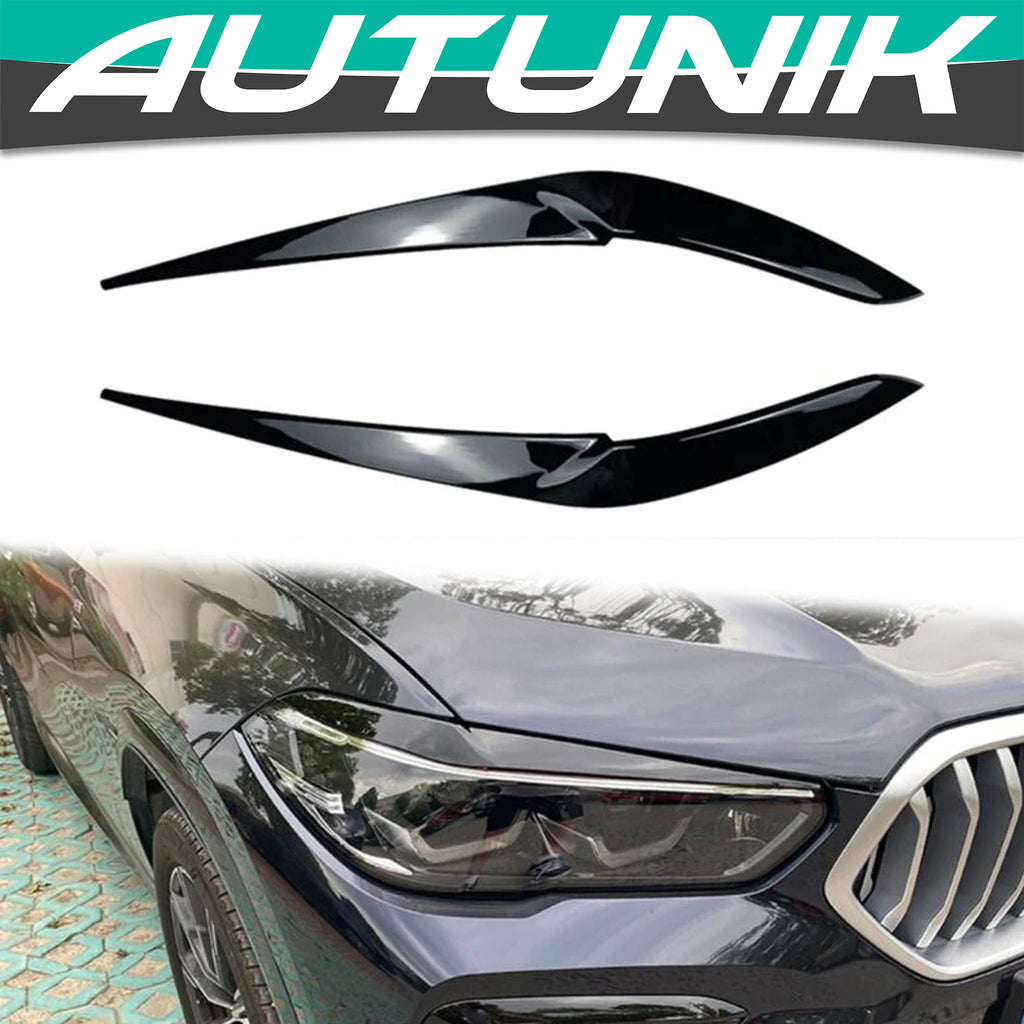 Headlight Eyelid Eyebrow Trim For BMW X5 G05 X6 G06 2019-2023 Carbon Look / Glossy Black