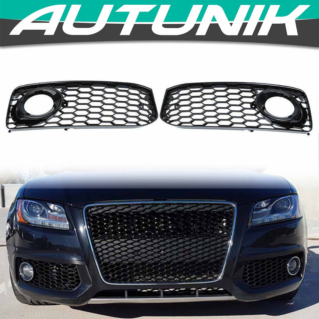 Autunik Black Front Fog Light Covers Lower Grille for Audi S5 B8 A5 S-Line 2008-2012