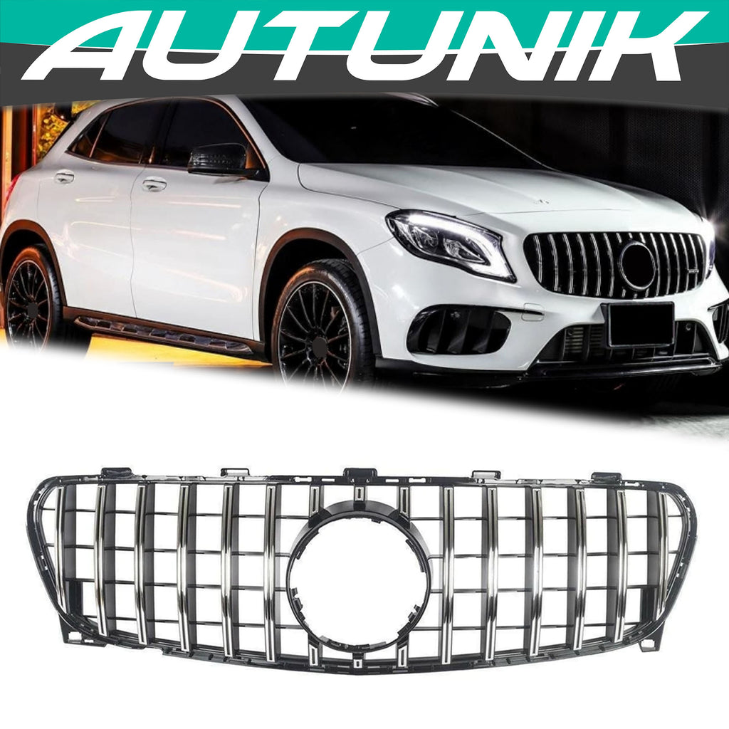 Autunik For 2018-2020 Mercedes GLA X156 Chrome/Black GT Front Hood Grille Grill