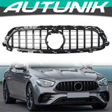 Autunik For 2021-2023 Mercedes Benz E-Class W213 Sedan Gloss Black GTR Front Grille Grill (AMG Sport Line & Avantgarde)