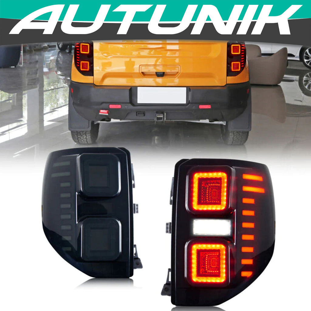 Autunik For 2020-2023 Ford Bronco Sport LED Tail Lights Black Smoke Sequential Rear Lamps