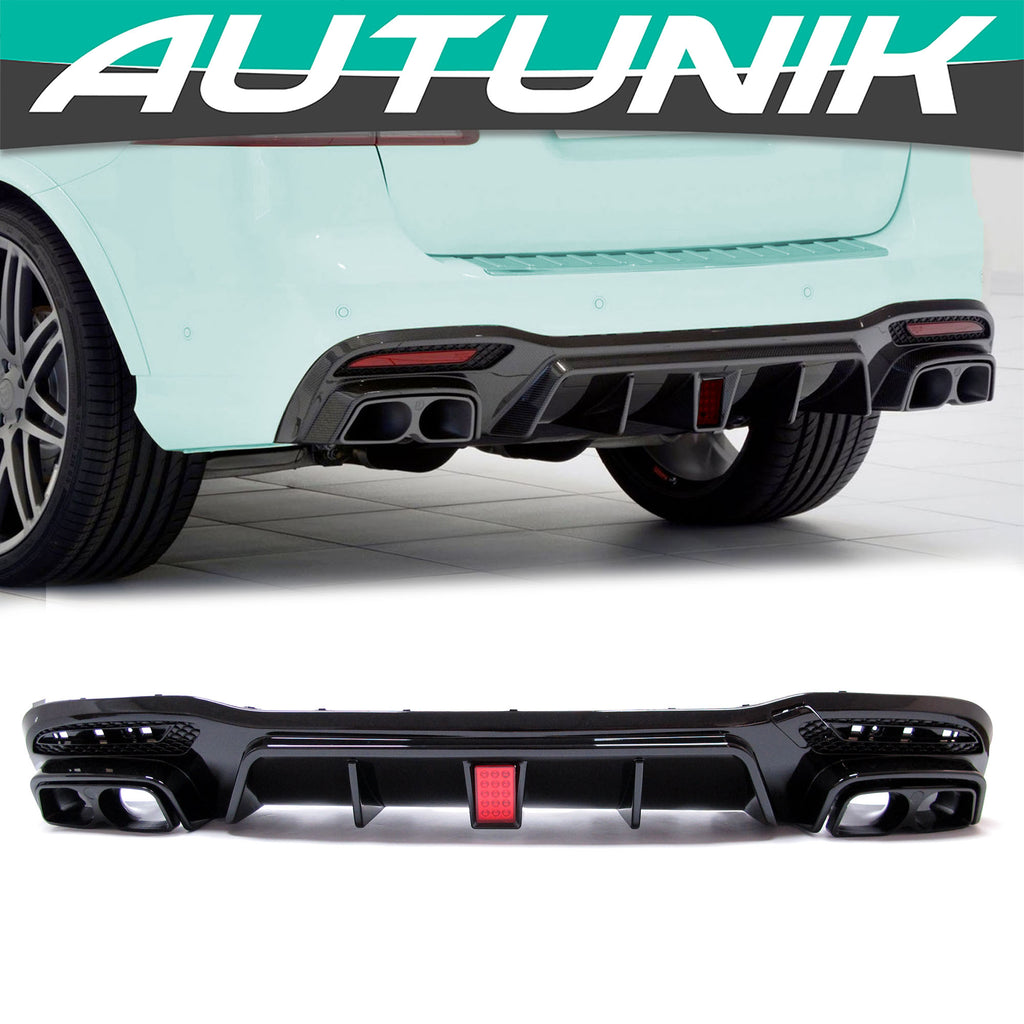 Rear Diffuser w/ LED Light + Black Exhaust Tips for Mercedes GLE W166 AMG Pack 2015-2018 di137
