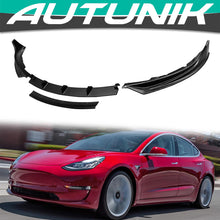 Cargar imagen en el visor de la galería, Autunik Front Bumper Lip Spoiler Splitter 4PC Matte Black Fits Tesla Model 3 2017-2022