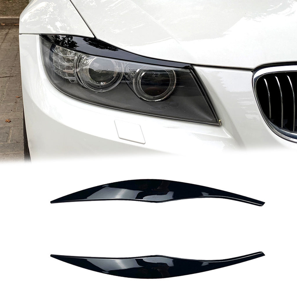 Autunik Eyebrow Cover Trim Headlight Eyelids Glossy Black Fits BMW 3 Series E90 E91 2005-2012 bm204