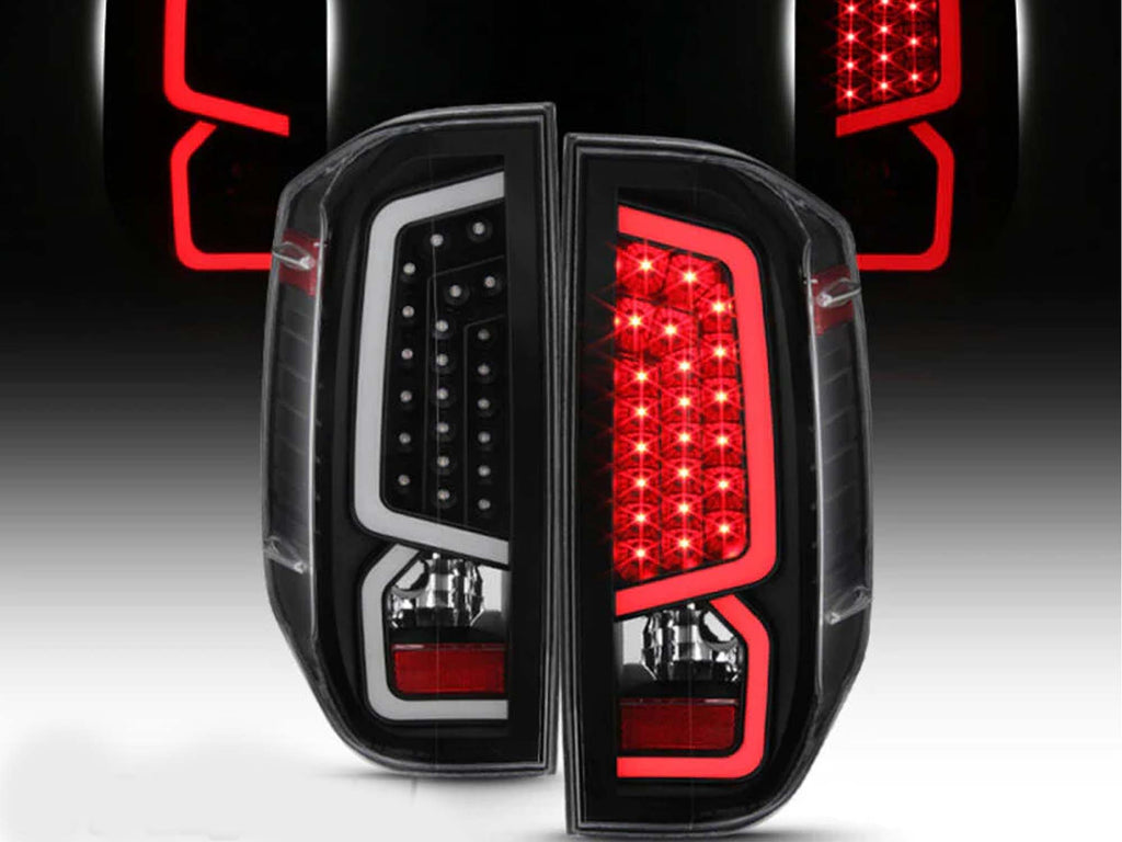 Autunik For 2014-2021 Toyota Tundra LED Tube Tail Lights Brake Lamps Black Left+Right