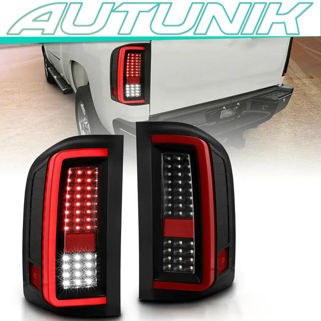 Autunik Pair Black LED Tail Lights Brake Light For Chevy Silverado 1500 2500 3500 2007-2014
