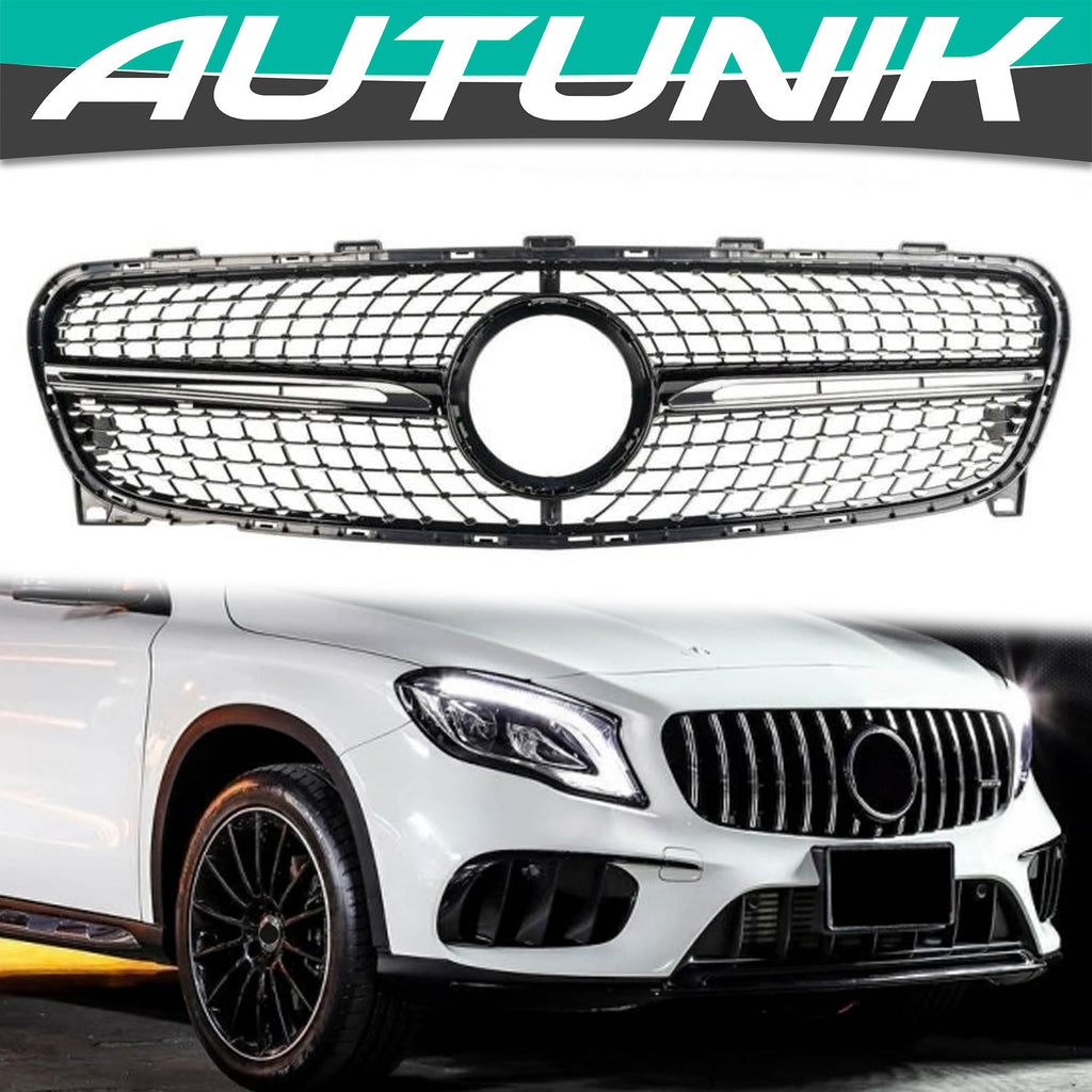 For 2018-2020 Mercedes Benz X156 GLA Front Bumper Diamond Grille Black/Chrome