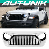 Autunik White Front Bumper Grill Grille for Jeep Wrangler JL JT 2018-2021