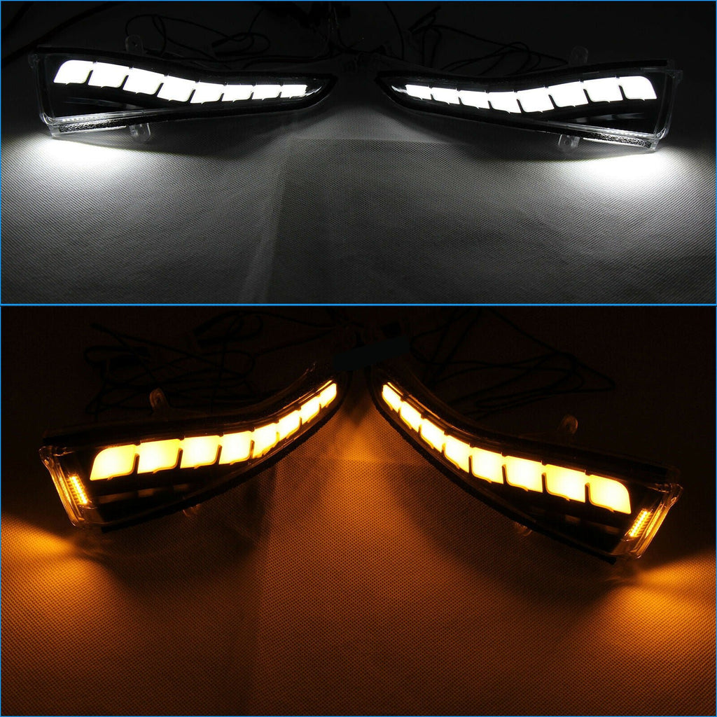 Clear LED DRL Mirror Sequential Turn Signal Lights For 2014-2022 Infiniti Q50/Q60