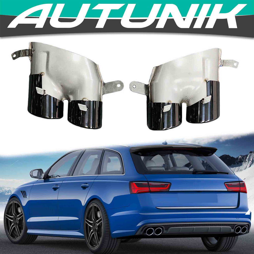 Autunik 20cm Outlet Muffler Pipe Exhaust Tips Black For Audi A6 A7 Up To S6 S7 2016-2018