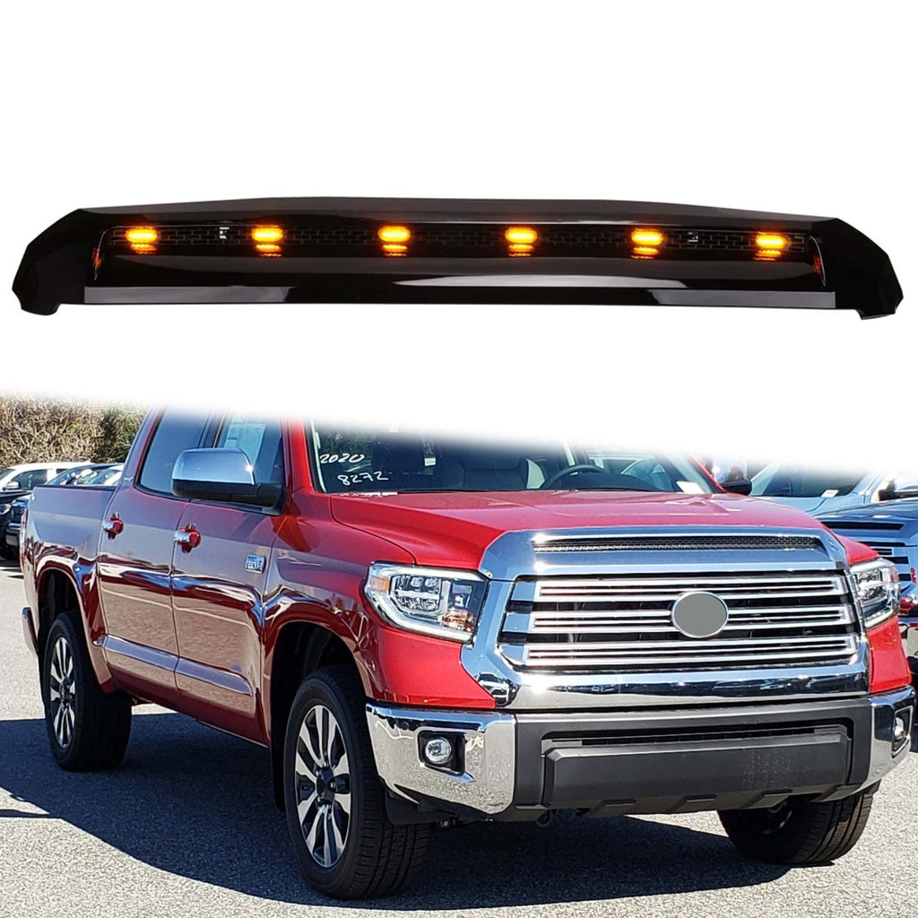 Gloss Black Front Hood Bulge Grille w/ Lights For Toyota Tundra 2014-2021