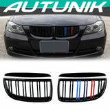 Autunik Gloss Black M-Color Front Kidney Grill for BMW 3Ser E90 E91 Sedan PRE-LCI 2005-2008